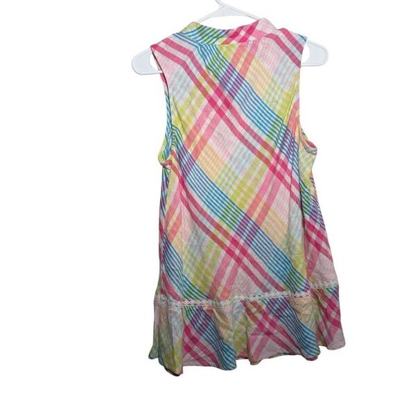 Crown & Ivy Tank Top Women's Medium Plaid V-Neck Tassel Colorful Shirt - Picture 5 of 9